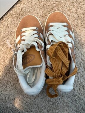 adidas Women's Tan and White Suede Sneakers